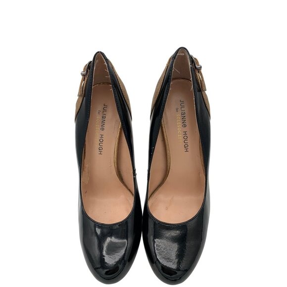 Julianne Hough Patent Leather Black & Tan Stiletto Heels Size 7.5 - Picture 4 of 8